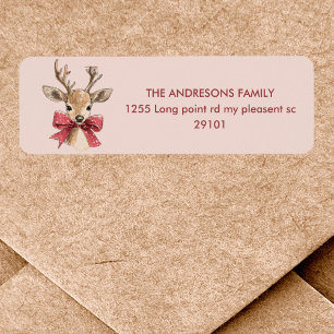 Cute Deer with Red Bow   Pink Christmas 