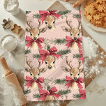 Cute Deer with Red Bow | Red Christmas  Tea Towel<br><div class="desc">Add a festive touch to your kitchen with this Cute Deer with Red Bow Neutral Christmas Kitchen Towel. Featuring a charming deer with a red bow on a neutral background, this towel brings holiday cheer to your kitchen decor while offering practical use. Perfect for drying dishes, handling spills, or simply...</div>