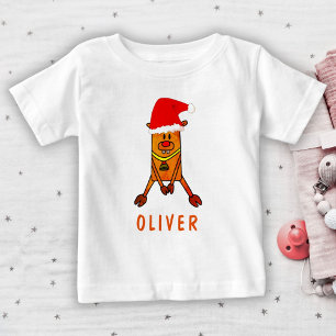 Cute Deer with Santa Hat Drawing Name Baby T-Shirt