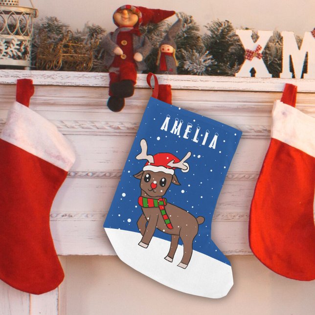 Cute Deer with Santa Hat Snow Christmas Kid Small Christmas Stocking (Creator Uploaded)