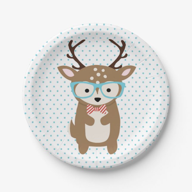 Cute Deer woodland animals party plate (Front)
