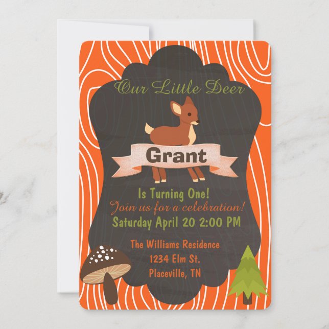 Cute deer Woodland birthday party invitation 2 (Front)