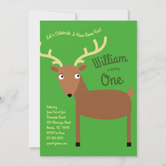 Cute Deer Woodland Kids 1st Birthday Party Invitation (Front)