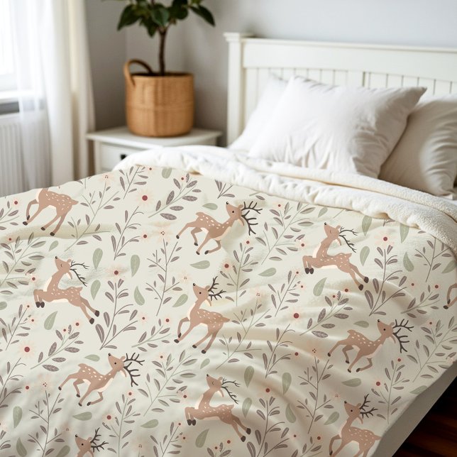 Cute Deer Woodland Kids Room Sage Green Fleece Blanket (Cute Deer Woodland Kids Room Sage Green Fleece Blanket)