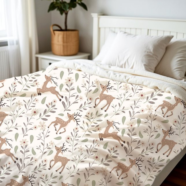Cute Deer Woodland Neutral Nursery Kids Room Cream Fleece Blanket (Cute Deer Woodland Neutral Nursery Kids Room Cream Fleece Blanket)