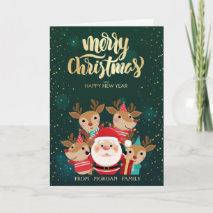 Cute Deers,Santa Claus Green Holiday 