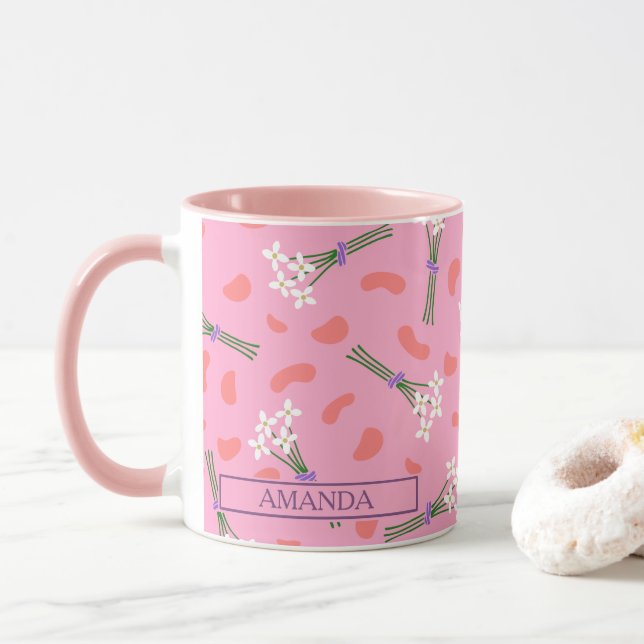 Cute delicate daisy tiny bouquet pattern mug (With Donut)