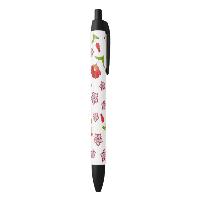 Cute Delicate red flowers pattern Black Ink Pen (Bottom (Vertical))