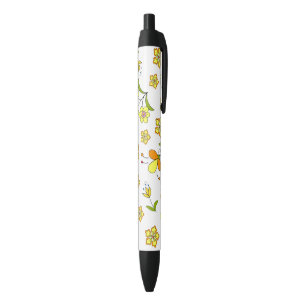 Cute Delicate yellow flowers pattern Black Ink Pen
