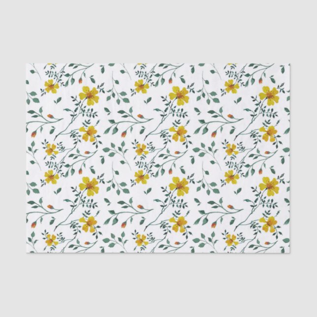 Cute Delicate Yellow Spring Flowers Pattern Tissue Paper (Front)