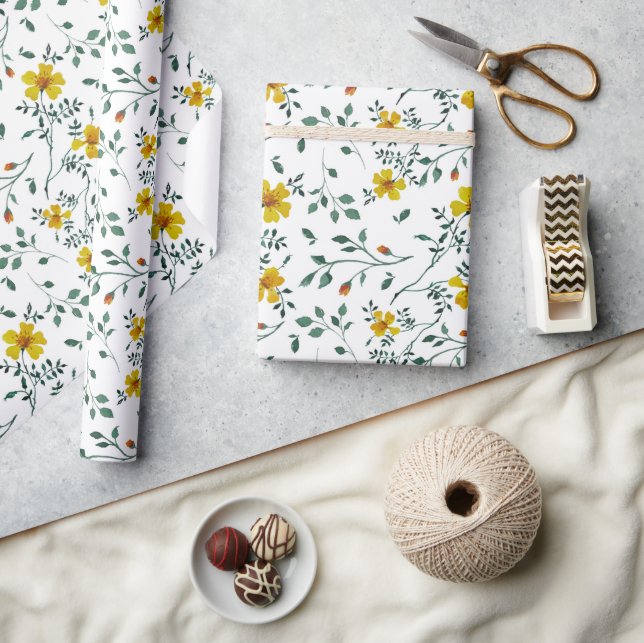 Cute Delicate Yellow Spring Flowers Pattern Wrapping Paper (Crafts)