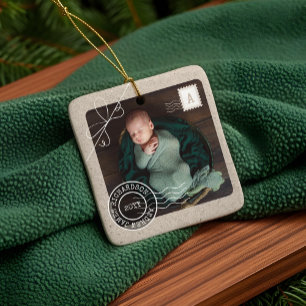 Cute Delivery Parcel Baby Birth Announcement Photo Ceramic Ornament
