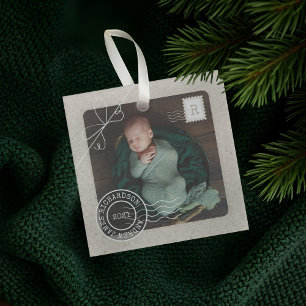 Cute Delivery Parcel Baby Birth Announcement Photo Glass Tree Decoration