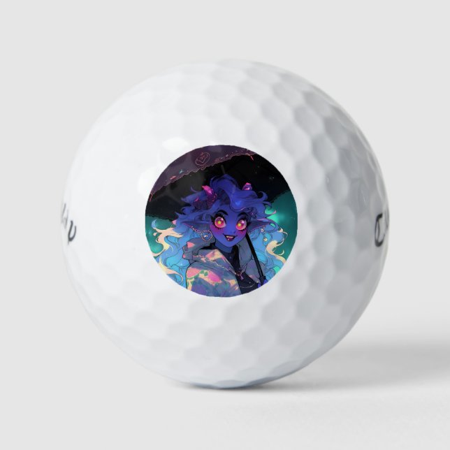 Cute Demon Anime Girl in the Rain Golf Balls (Front)