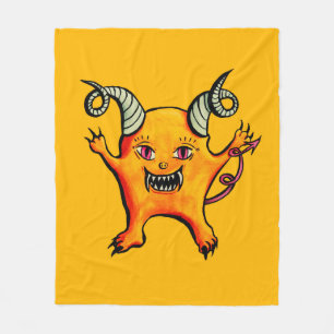 Cute Demon Cartoon Character Kids Yellow Fleece Blanket