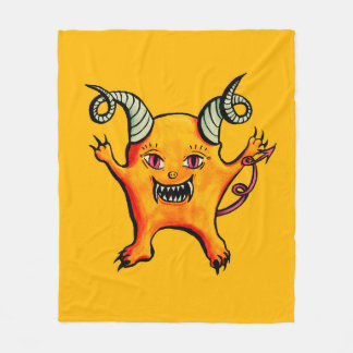 Cute Demon Cartoon Character Kids Yellow Fleece Blanket