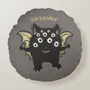 Cute Demon Character - Kawaii Monster Kids Name Round Cushion