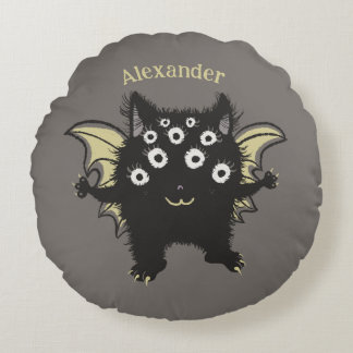 Cute Demon Character - Kawaii Monster Kids Name Round Cushion