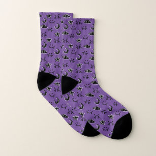 Cute Demon faces night moon star and cloud purple Socks
