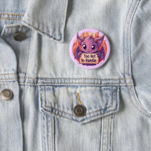 Cute Demon Holding a "Too Hot to Handle" Sign 6 Cm Round Badge