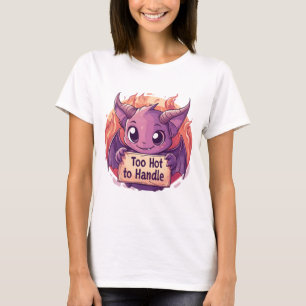Cute Demon Holding a "Too Hot to Handle" Sign T-Shirt
