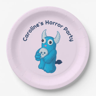 Cute Demon Skull - Quirky Horror Halloween Party Paper Plate
