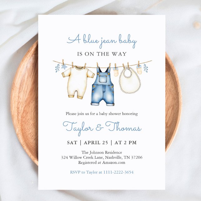Cute Denim Blue Jean Boy Baby Shower Invitation (Creator Uploaded)