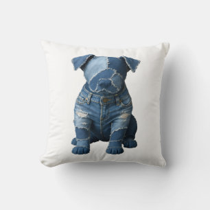 Cute Denim Patchwork Art Dog T-Shirt Cushion