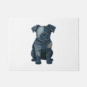 Cute Denim Patchwork Art Dog T-Shirt Doormat