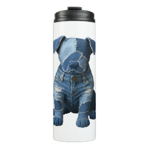 Cute Denim Patchwork Art Dog T-Shirt Thermal Tumbler