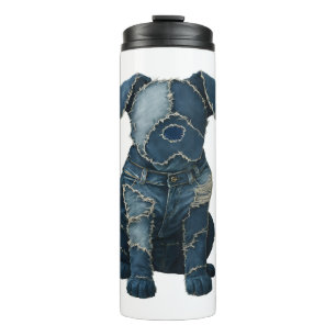 Cute Denim Patchwork Art Dog T-Shirt Thermal Tumbler