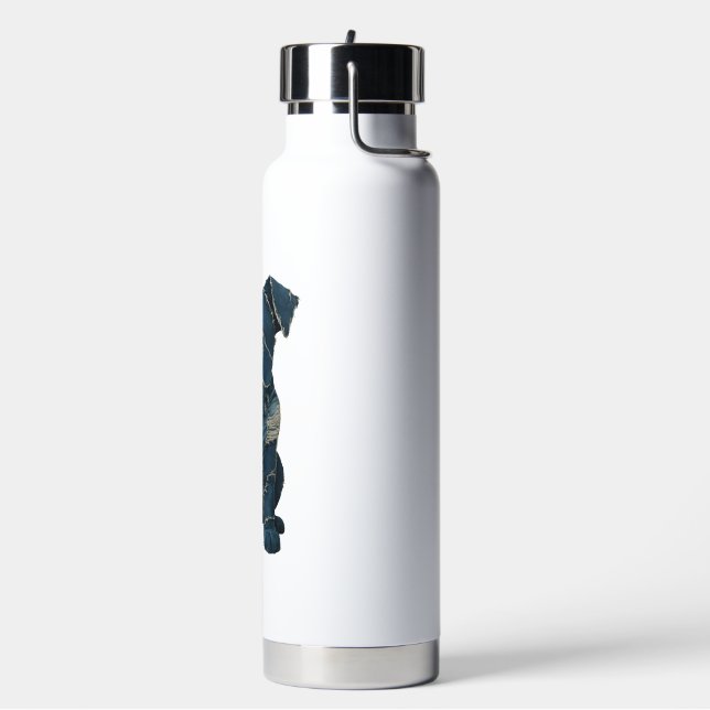 Cute Denim Patchwork Art Dog T-Shirt Water Bottle (Left)