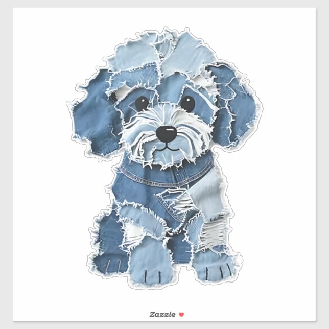 Cute Denim Patchwork Dog Illustration (Sheet)