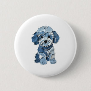Cute Denim Patchwork Dog Illustration 6 Cm Round Badge