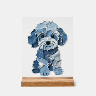 Cute Denim Patchwork Dog Illustration Acrylic Sign