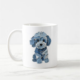 Cute Denim Patchwork Dog Illustration Coffee Mug