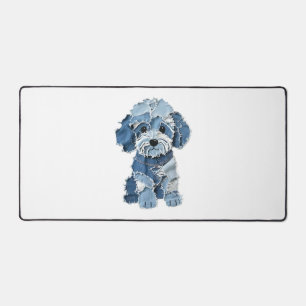 Cute Denim Patchwork Dog Illustration Desk Mat