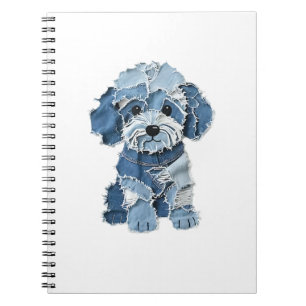 Cute Denim Patchwork Dog Illustration Notebook
