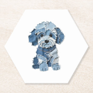 Cute Denim Patchwork Dog Illustration Paper Coaster