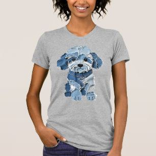 Cute Denim Patchwork Dog Illustration T-Shirt