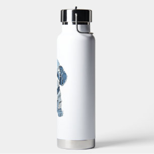 Cute Denim Patchwork Dog Illustration Water Bottle
