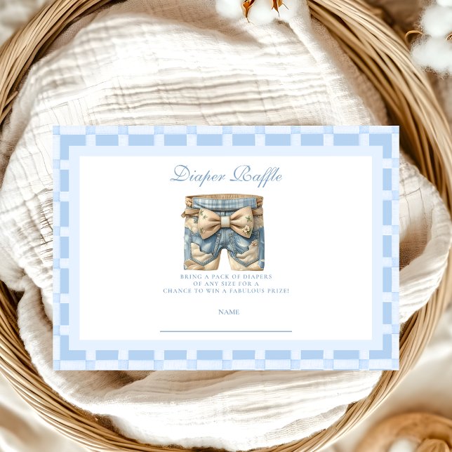 Cute Denim Teddy Bear Baby Shower Diapper Raffle Enclosure Card (Creator Uploaded)