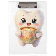 Cute Dental Coffee Lover Kawaii Character Clipboar