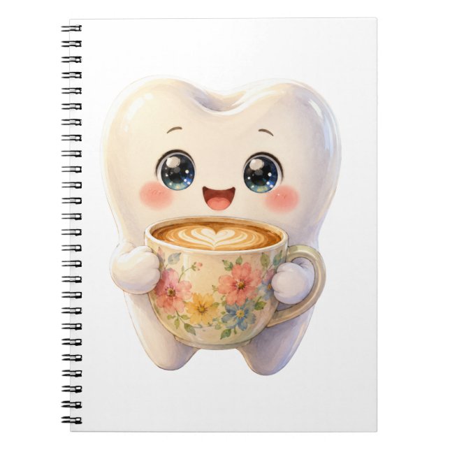 Cute Dental Coffee Lover Kawaii Character Notebook (Front)