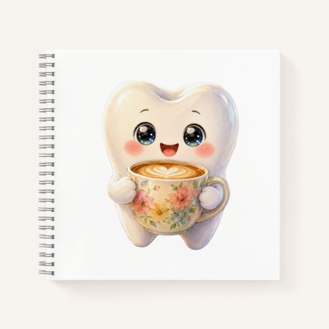 Cute Dental Coffee Lover Kawaii Character Square N Notebook (Front)