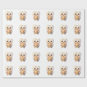 Cute Dental Coffee Lover Kawaii Character Wrapping Paper