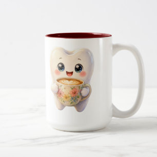 Cute Dental Hygienist Coffee Mug, Funny Tooth Masc Two-Tone Coffee Mug