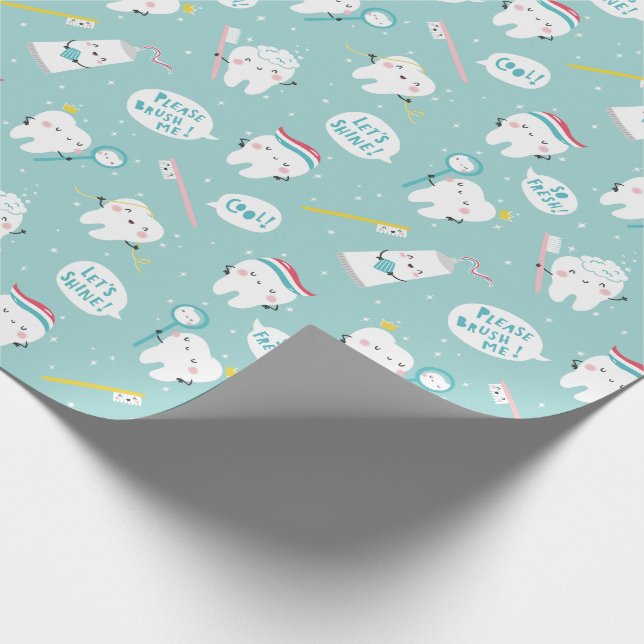 Cute Dental pattern blue Brush your Teeth Wrapping Paper (Corner)