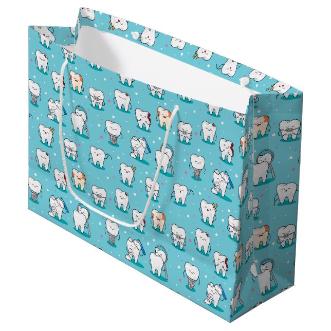 Cute Dental Pattern Large Gift Bag (Front Angled)