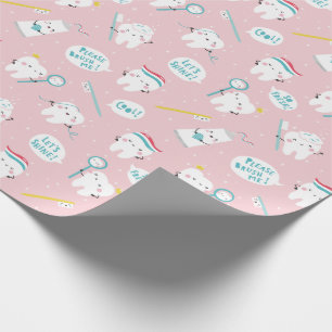 Cute Dental pattern Pink Brush your Teeth Wrapping Paper